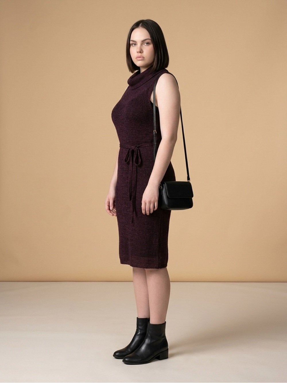 VTG RAMPAGE 90s Sleeveless Cowl-Neck Knit Midi Dress in Plum Burgandy Wine Color
